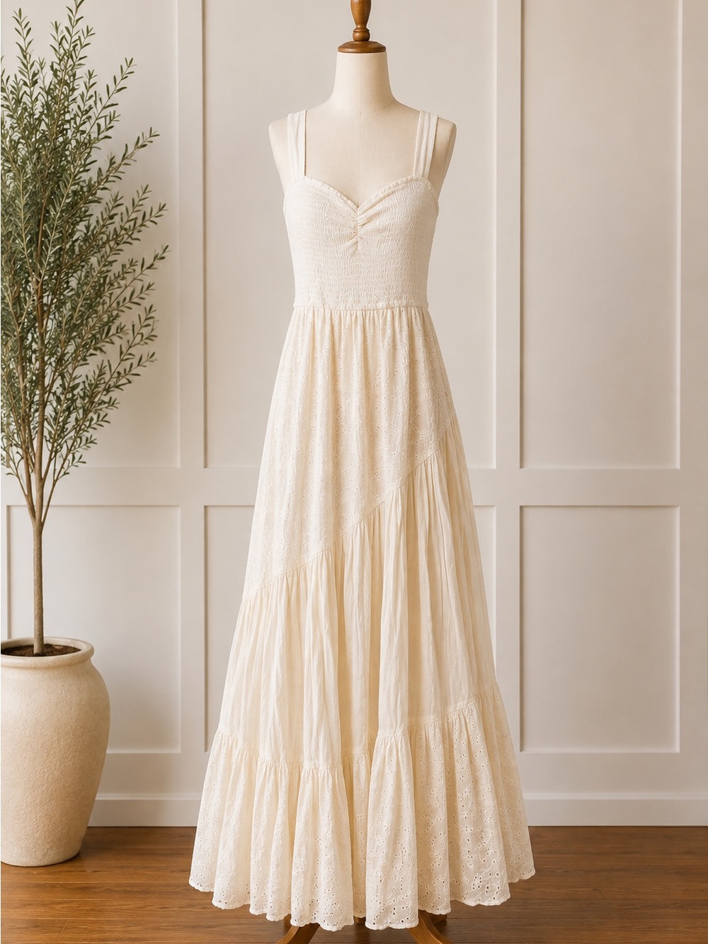 American Eagle Eyelet Maxi Dress in Cream - Picture 1 of 4